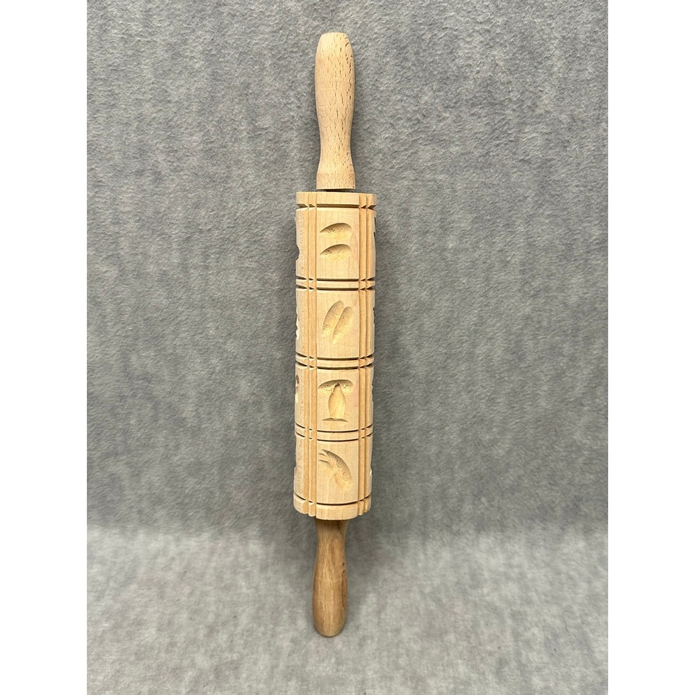 Springerle Embossing Rolling Pin Natural Wood Carved Animal Nature Design Cookie